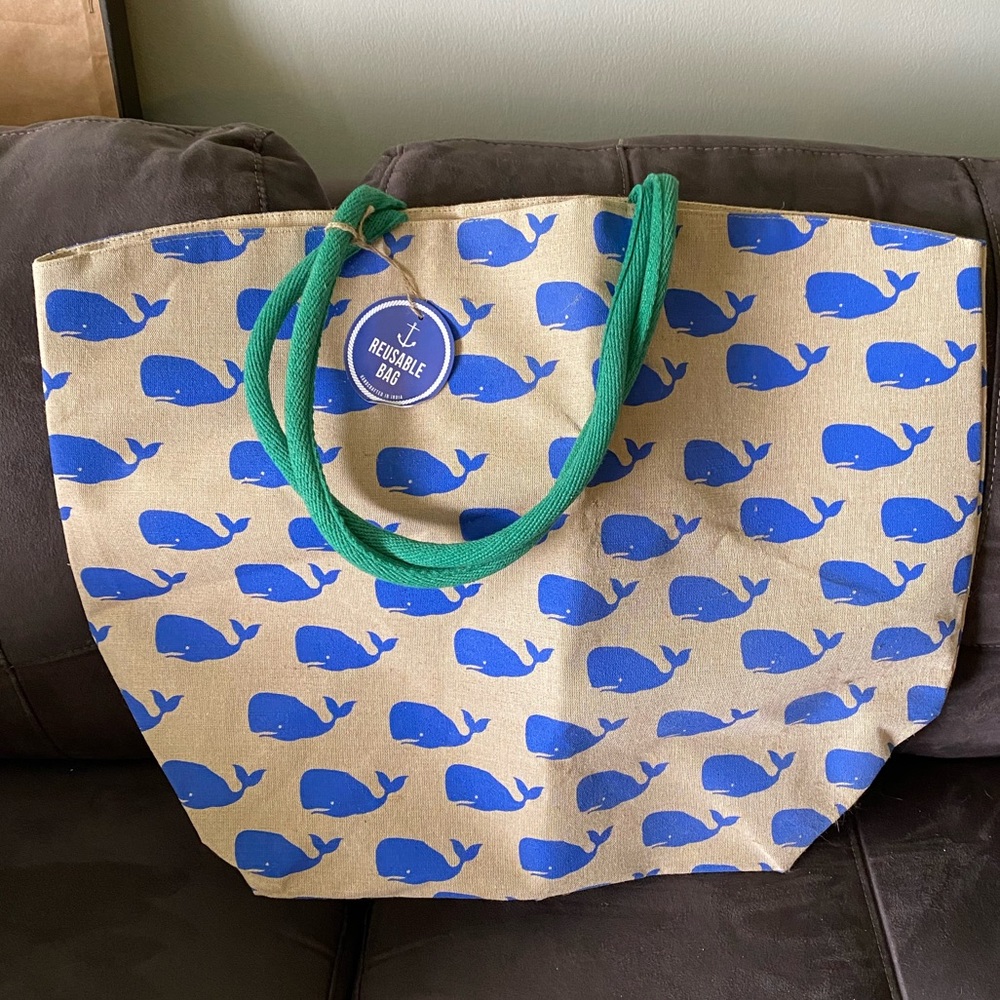 Large Nautical Tote Bag with Whales NWT
